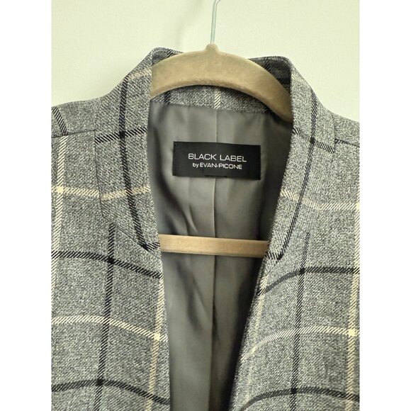 Evan Picone Black Label Boxy Plaid Blazer Black Grey - Picture 2 of 5